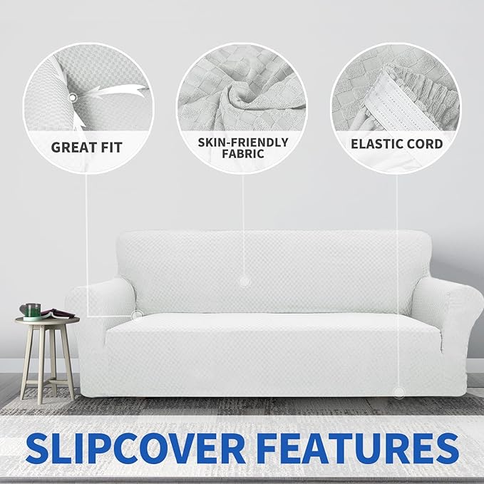 ZNSAYOTX 1 Piece Jacquard Chair Slipcovers for Living Room High Stretch Chair Covers with Arms Anti Slip Pets Friendly Couch Sofa Armchair Cover Furniture Protector (Small, White)