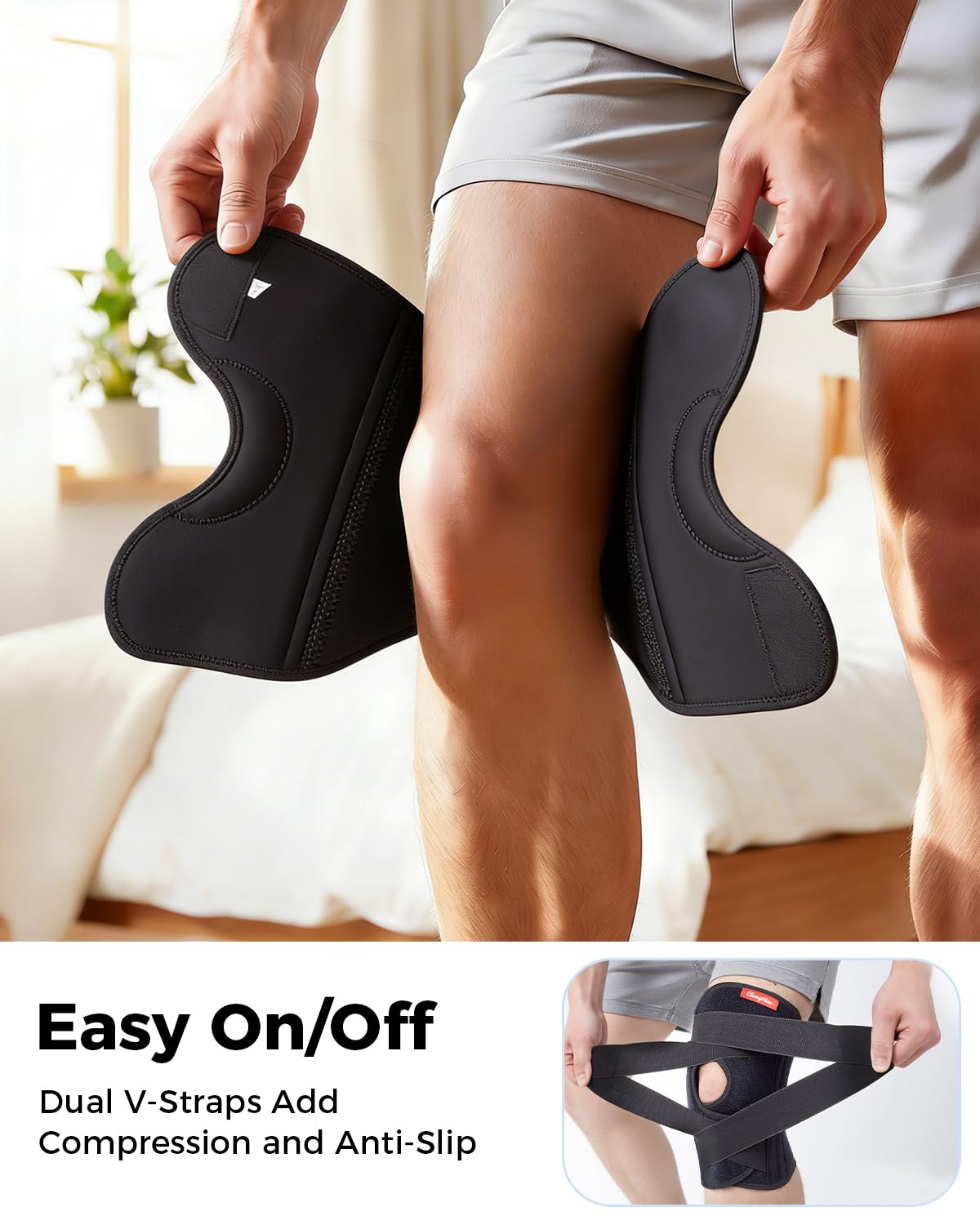 Medical-Grade Knee Brace for Women & Men,[Adjustable V-Straps & Anti-Slip] Knee Support with Side Stabilizers for Knee Pain,Meniscus Tear,ACL,MCL,Arthritis, Patella Stability for Injuries Recovery - M