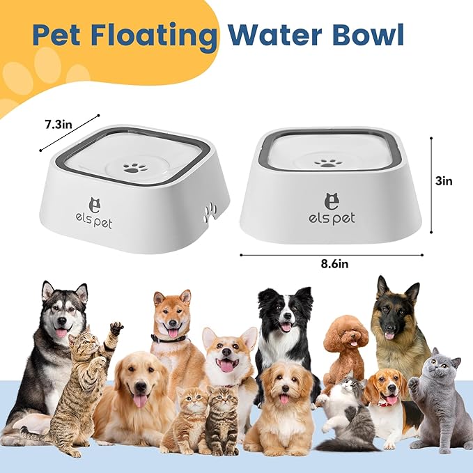 Dog Water Bowl no Spill, 35oz Slow Water Bowl for Dogs, BPA-Free, Anti-Splash & No-Slip Design, 1L Vehicle Carried Travel Spill Proof Pet Bowls, for Small Medium Cats and Pets. (White, 1L)