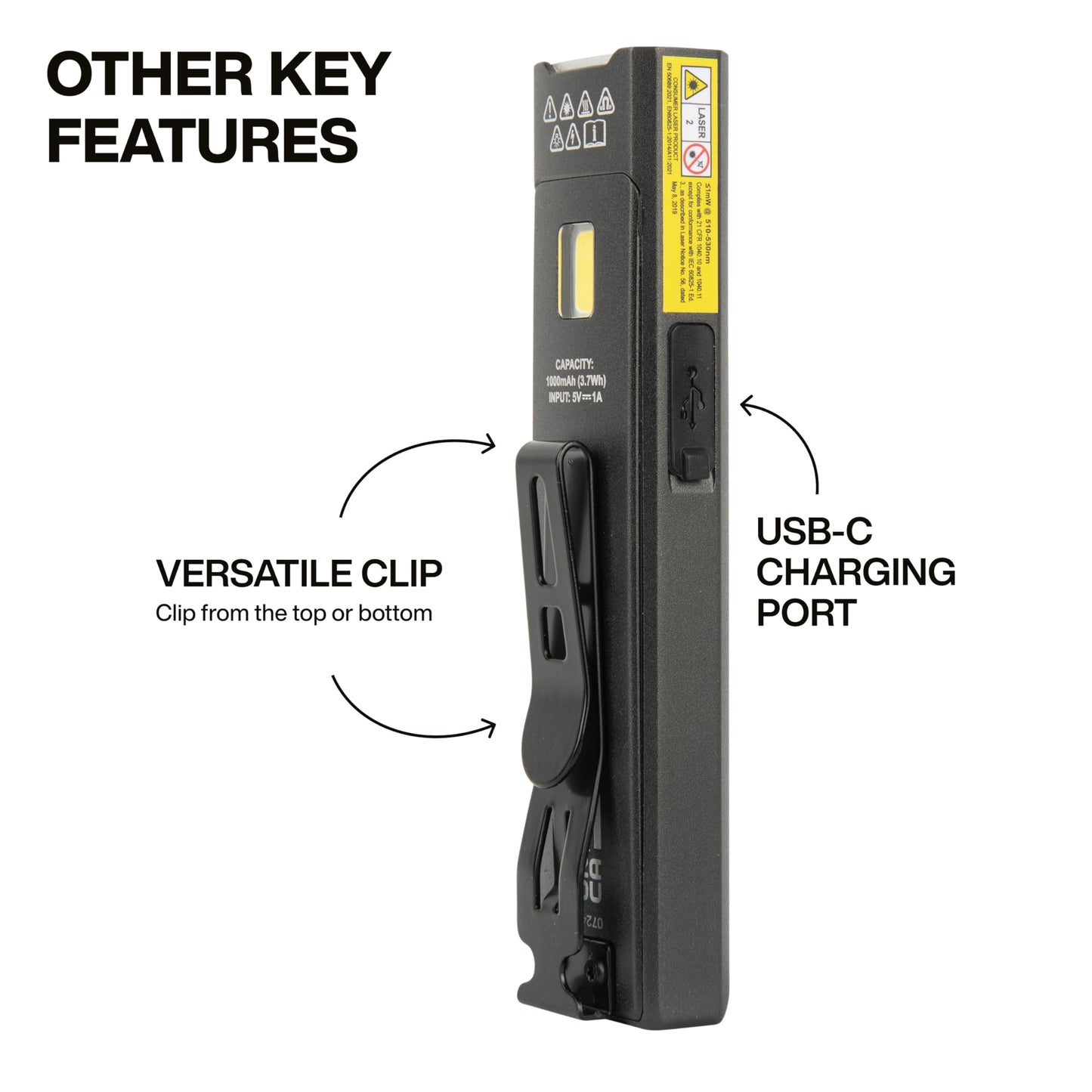 KLEIN TOOLS 56074 EDC Pocket Flashlight with Green Laser, Three Brightness Modes up to 1000 Lumens with Turbo Mode, Built-in Floodlight, <1mW, 510 to 530nm, Class 2, Rechargeable