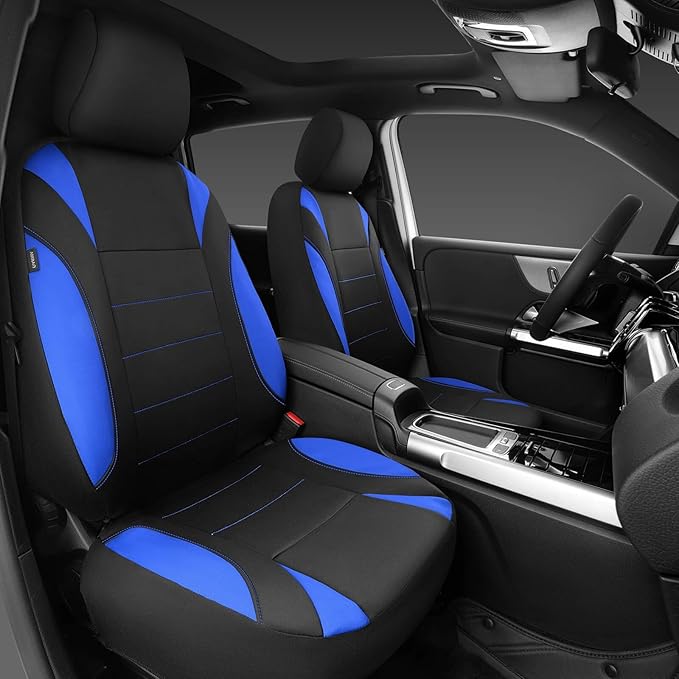 CAR PASS Neoprene Wetsuit Seat Covers, Waterproof Car Seat Covers Front with 5mm Composite EVA, Universal Fit for Car,Sedan SUV Trucks Anti Slip, Airbag Compatible(Black and Blue