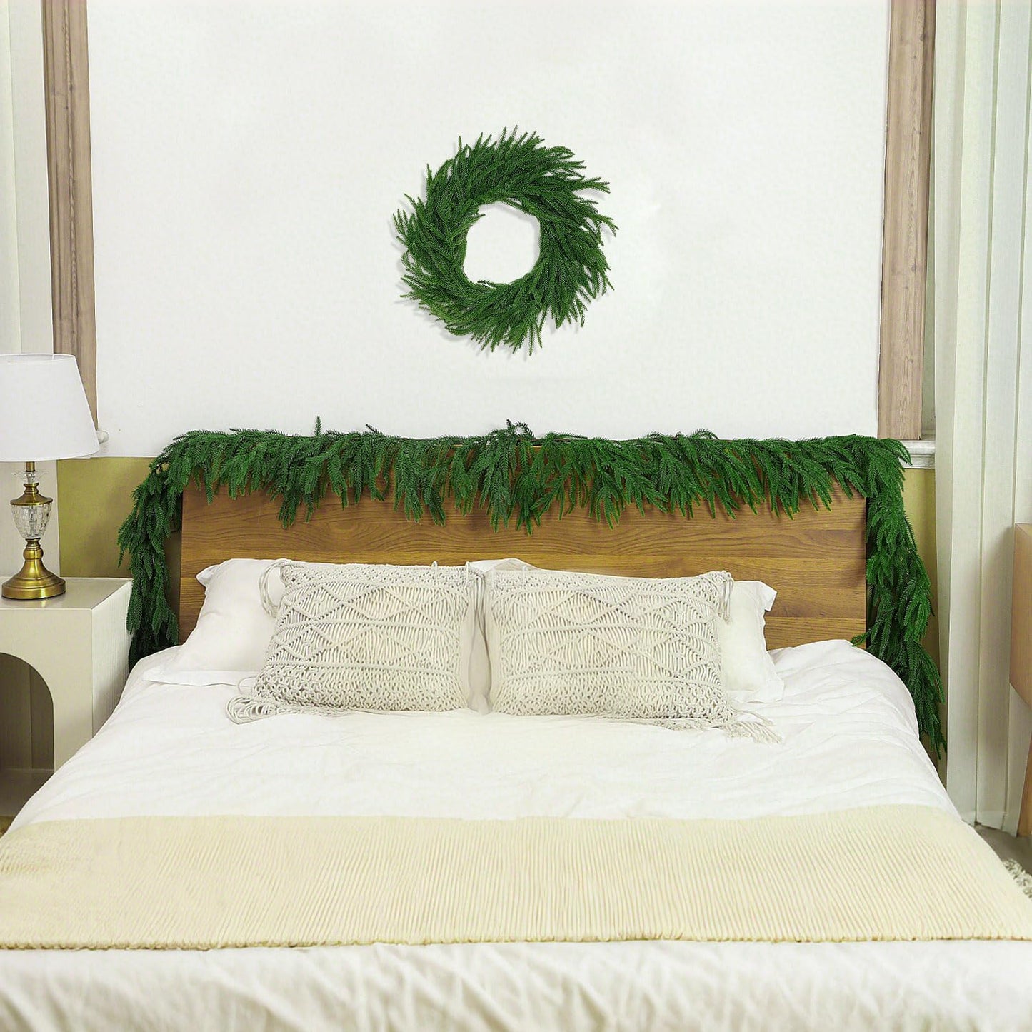6 Ft 2 Pcs Artificial Norfolk Pine Garland, Real Touch Green Faux Greenery Garland for Christmas Table, Mantle, Wall, Fireplace, Indoor Outdoor Holiday Decor