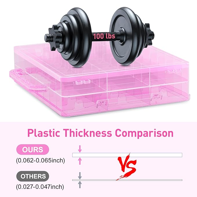 Beloving Nail Polish Organizer Case for 48 Bottles with Adjustable Divider, Double Side Nail Polish Holder for Storage Display, Pink
