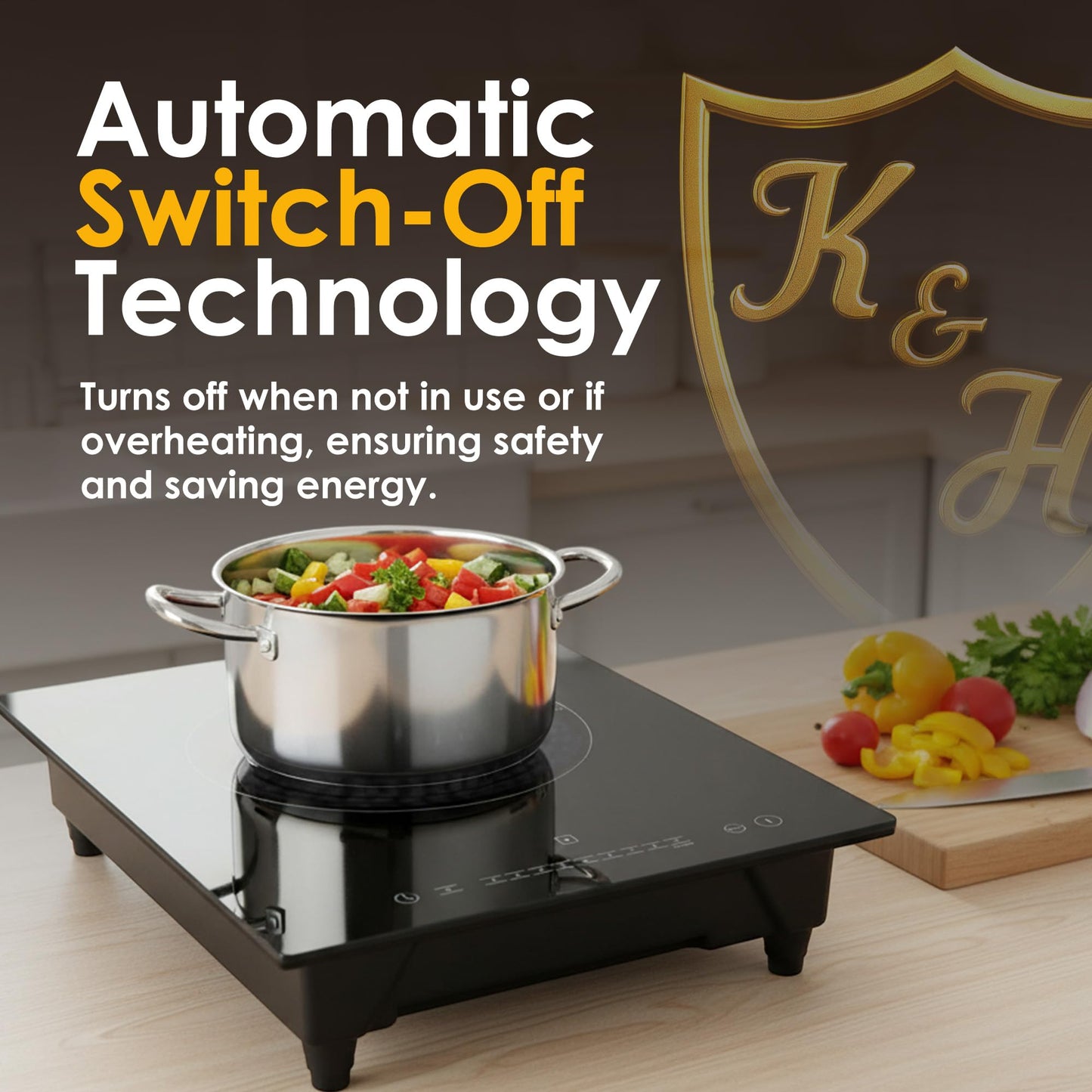 K&H Single Induction Cooktop - Built-In Electric Stove Top with 9 Heating Levels - 120V & 1800W Built-in Single Burner Ceramic Glass Induction Cooktop - Touch Control, Timer & Child Lock, SIN-1801