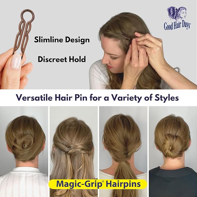 Good Hair Days Hair Pins - 2 1/2" Plastic, U-shaped Magic Grip Hairpins, Strong Durable Pins For Fine, Thick & Long Hair, Styling Accessories - Crystal, Set of 10