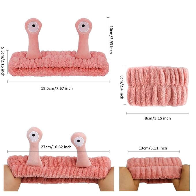 Canitor Snail Spa Headband Wrist Bands for Washing Face Makeup Skincare Cute Animal Monster Cute Funny Gifts for Women Girls Preppy Teen Weird Stuff Trendy