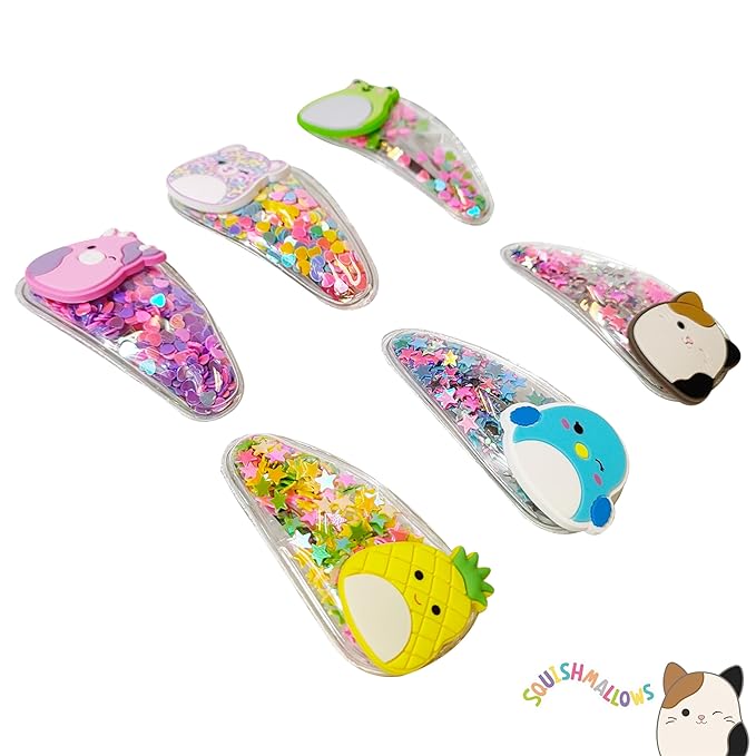 Luv Her Hair Accessories: 6pc Cute Squish Hair Clips with Favorite Character Charms for Girls and Toddlers Ages 3+