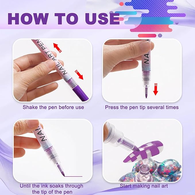 12 Color Nail Art Pens, 0.7 MM Nail Polish Pens Set Drawing Painting Point Liner Acrylic Painted Pen Kit, Waterproof and Quick-drying Nail for DIY Nails Art Design Manicure Tools