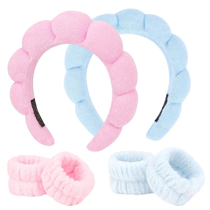 6Pcs Spa Set, Terry Cloth Headbands & Wrist Washbands for Face Washing