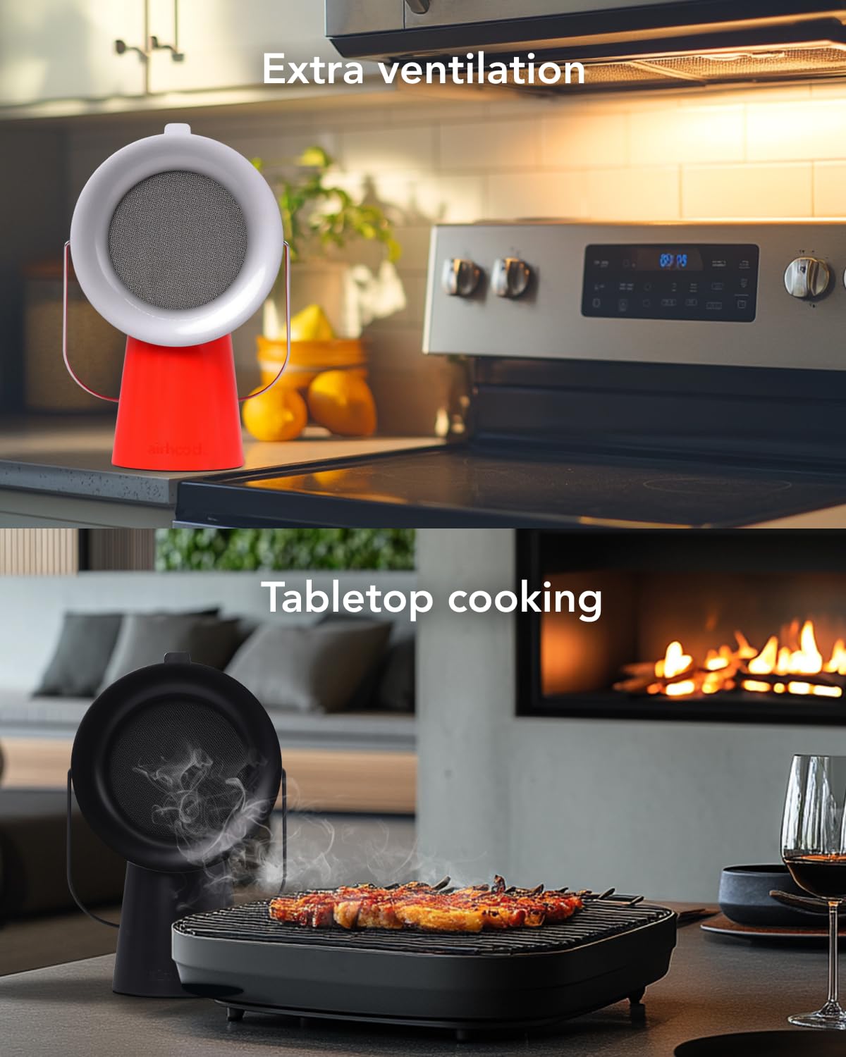 AirHood Portable Range Hood 2 | Corded & Cordless Design (Battery Purchased Separately) | Enhanced Airflow & LED Touch Panel – Perfect for Indoor Cooktops & RV Vents - Midnight Black