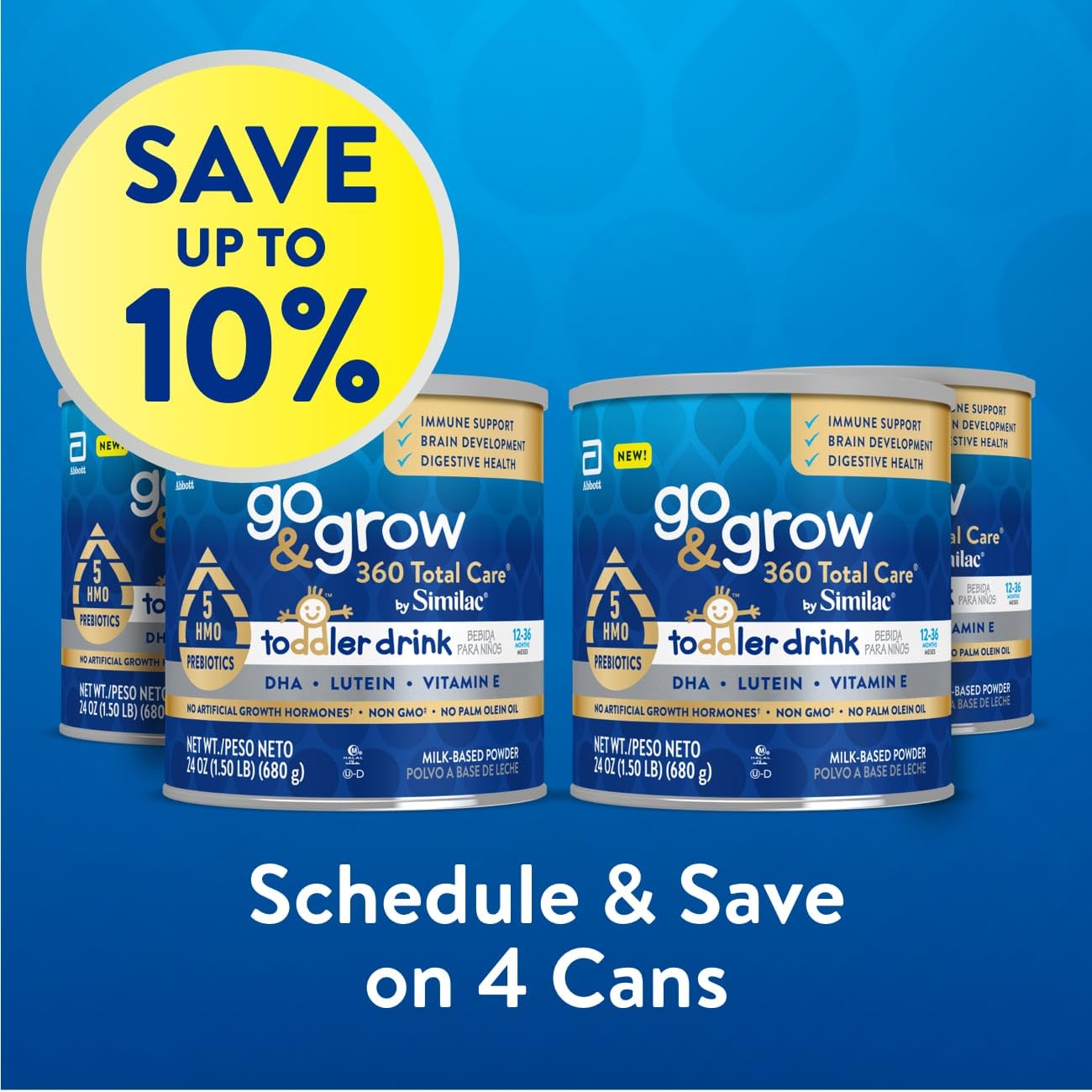 Go & Grow 360 Total Care by Similac Toddler Nutritional Drink, Has 5 HMOs, Powder, 24-oz Can