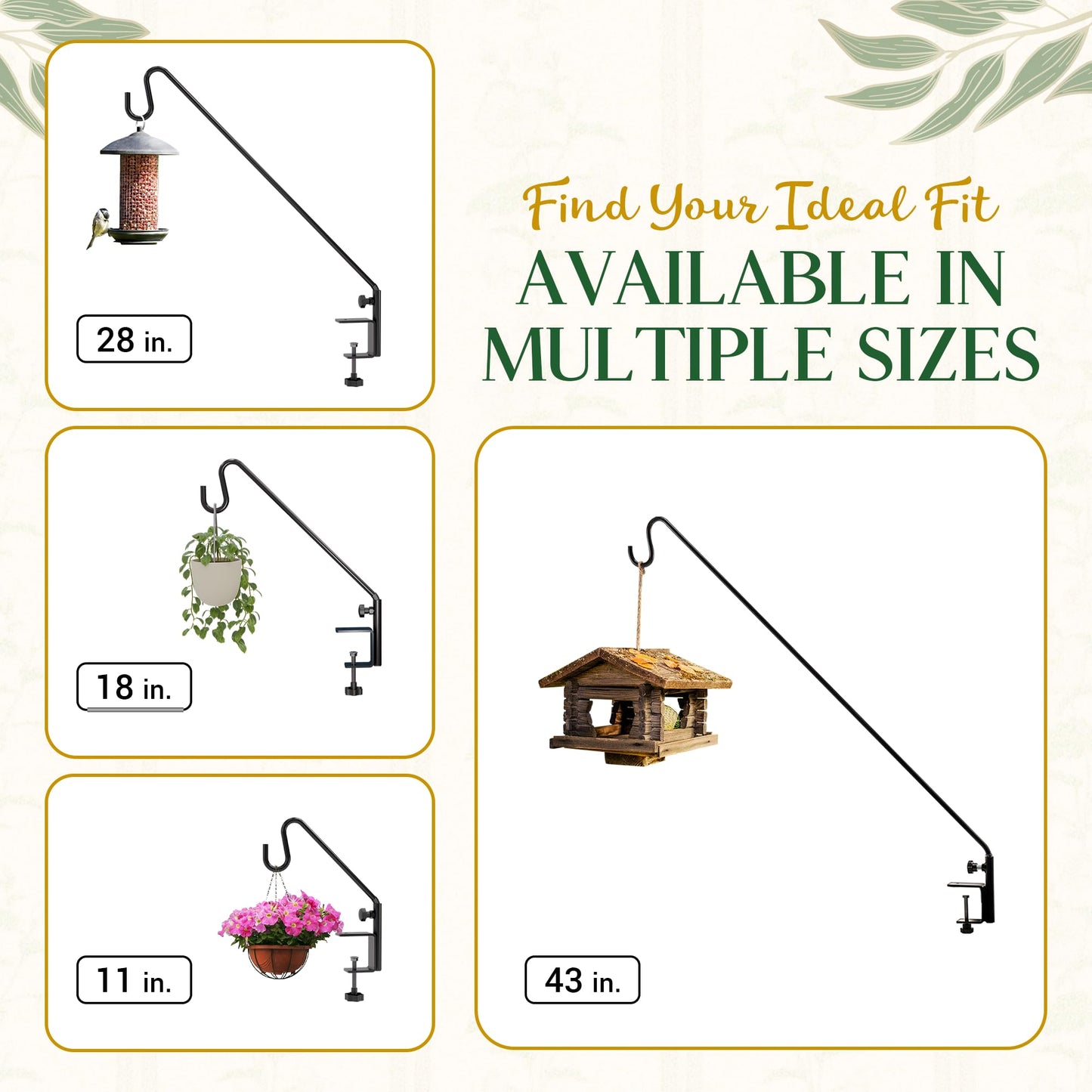 Idzo Deck Bird Feeder Hanger for Railing, 11inch Deck Hook for Bird Feeder Pole, Durable 3 Layers Powder Coated & Sturdy 1 Piece Solid Steel Construction for Hanging Decorations
