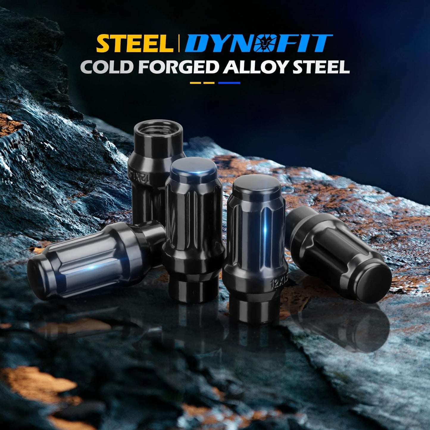 Dynofit 12mmx1.5 ET(Extended) 6 Spline Lug Nuts Compatible with Toyota Tacoma 4Runner, for 6 Lugs Aftermarket Wheels, 24pc M12x1.5 Closed End with 7.6mm Shank, Special Lug Nuts for Wheel Spacers