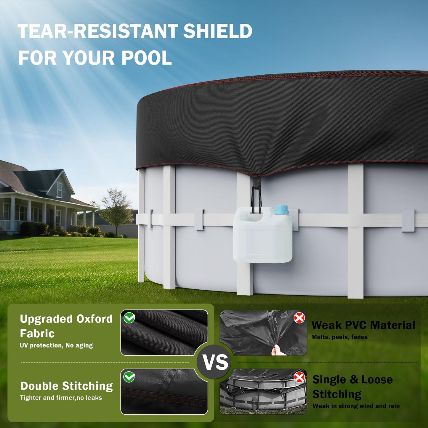 9 Ft Round Pool Cover, Solar Covers for Above Ground Pools, Stock Tank Pool Cover Protector with Accessories, Round Hot Tub Cover Ideal for Waterproof and Dustproof