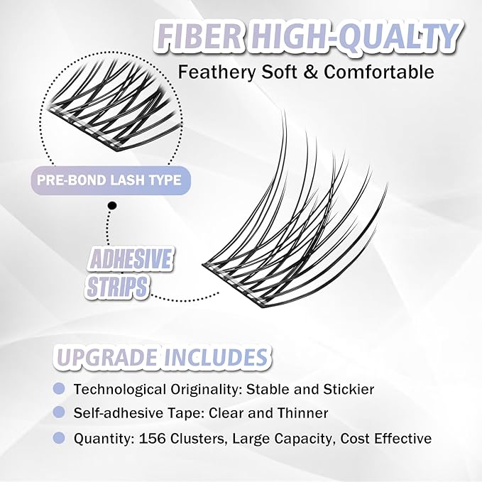 Self Adhesive Eyelashes, 156 Pcs Self Adhesive Eyelash Clusters, No Glue Needed, Invisible Strip Tape - Longer Lasting, No Sticky Residue Pre Glued Eyelashes (Natural-Mixed)Ã¢ÂÂ¦