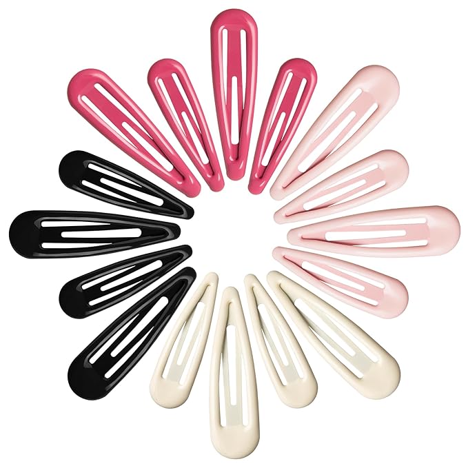 Metal Snap Hair Clips, No Slip Hair Clips for Thick/Thin Hair, 16pcs Medium Barrettes for Women Kids Hairstyle Makeup Accessories (8pcs 2.36inch & 8pcs 2.7inch) (Pink Pink)