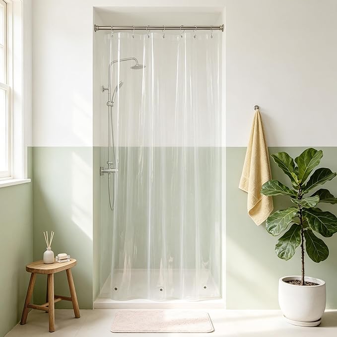 Mrs Awesome Narrow Clear Shower Curtain Liner with 3 Magnets, 42x72 Premium Flexible Sturdy Plastic Shower Curtain for Bathroom Shower Stall Lightweight, Waterproof, Clear
