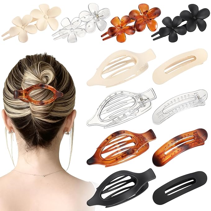 12 PCS Flat Hair Clips - 3 Styles Matte Flat Claw Clips Set Duckbill Barrettes for Women, No-Slip Strong Hold for Thin and Thick Hair, Hair Accessories for Girls Gift (Transparent)