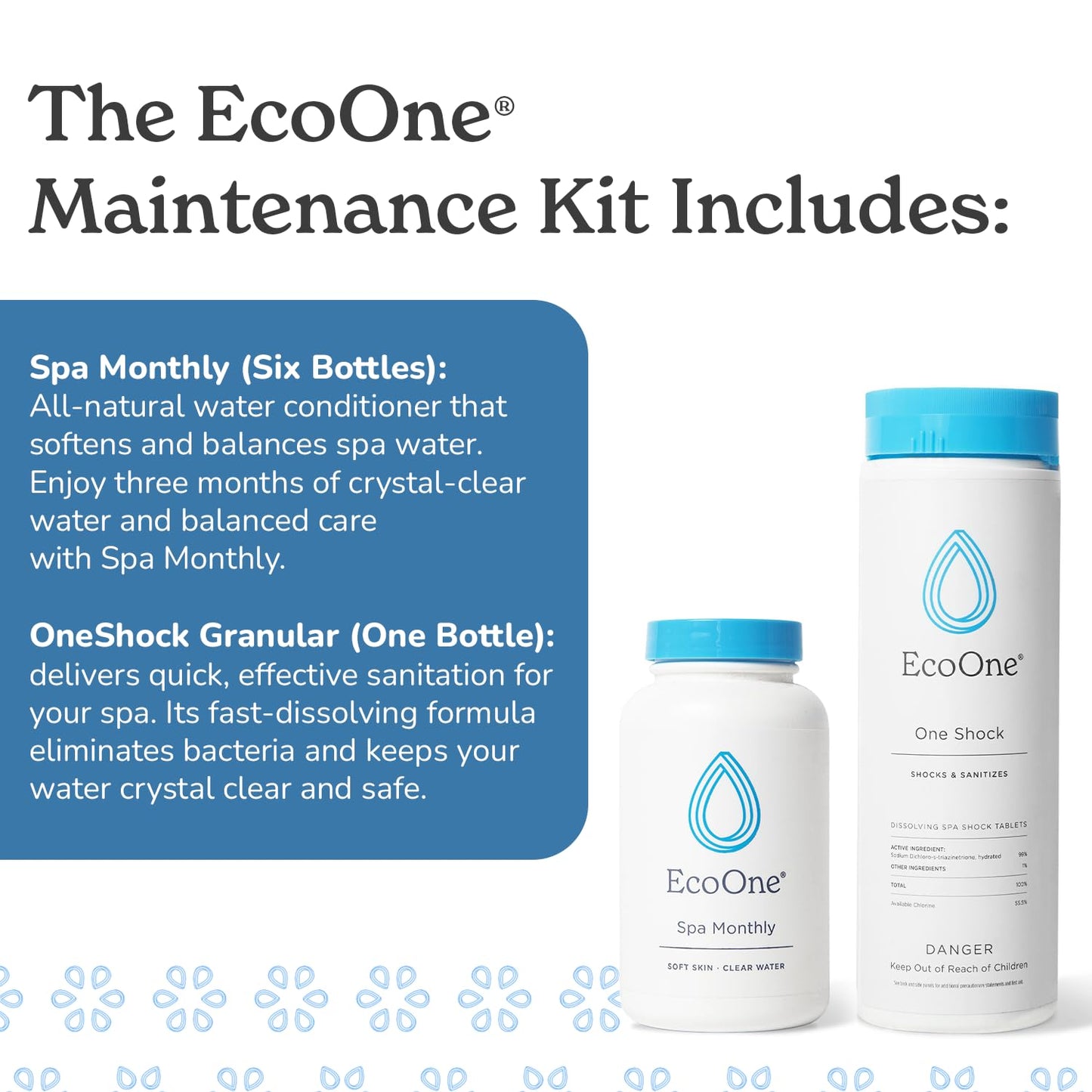 EcoOne Hot Tub Chemical Maintenance & Supply Kit | Spa Shock & Conditioner Kit | Contains Oneshock Chlorine Granular & SPA Monthly Conditioner | 6 Month Supply