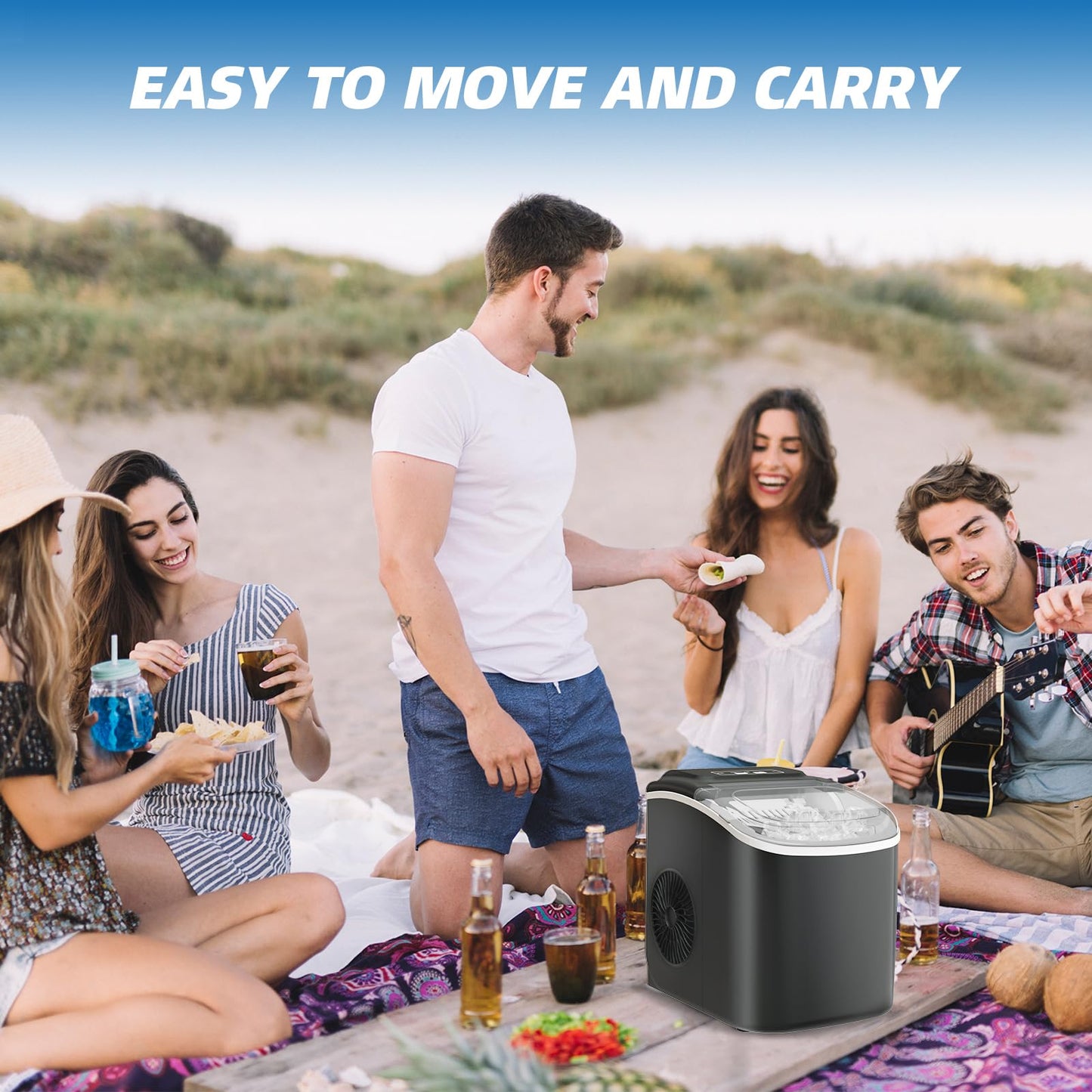 Erivess Ice Makers Countertop, Portable Ice Machine Maker Self-Cleaning, 26Lbs/24H, 9 Bullet Cubes Ready in 6 Mins, Scoop and Basket, for Home/Office/Kitchen