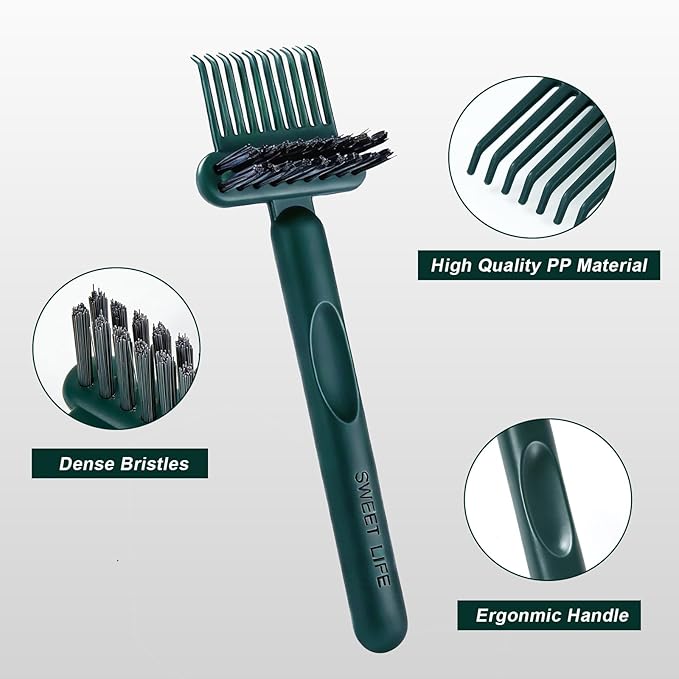 Hair Brush Comb Cleaning Tool Comb,2-in-1 Hair Brush Cleaner Tool, Portable Remover Rake for Removing Hair Dust, Home and Salon Use (Dark Green)