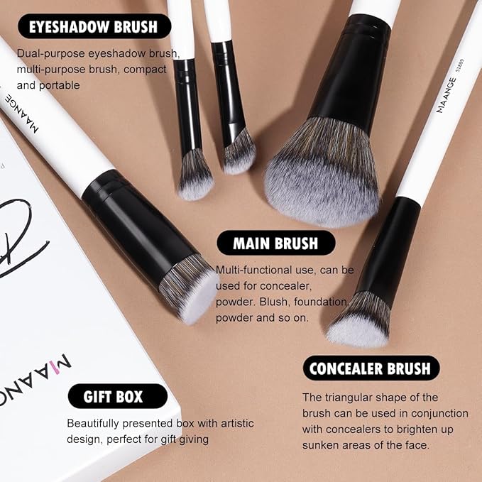 MAANGE 6 PCS Foundation Contour Conceal Brush Set, Makeup Brushes, Eyeshadow Concealer Brushes, Double Sided Blending Eyebrow Brush Professional Face brushes Set Tools, For Liquid, Cream, Loose Powder