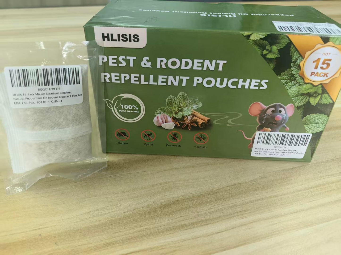 HLISIS 15 Pack Mouse Repellent Pouches, Peppermint Oil Repellent for Mice, Natural Rodent Repellent Pouches Effectively Repels Rodents, Mosquito, Spiders, and Other Pests, Indoor & Outdoor Use