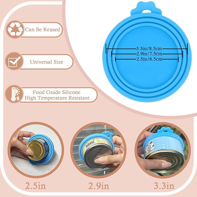 SJANE Cat Food Can Spoons & Can Lids | 4 Pcs | Colorful Multi-Function Cute Paw Shape Opener | Universal Silicone Pet Food Covers | Stainless Steel Wet Food Spatula for Kittens and Dogs(Blue)