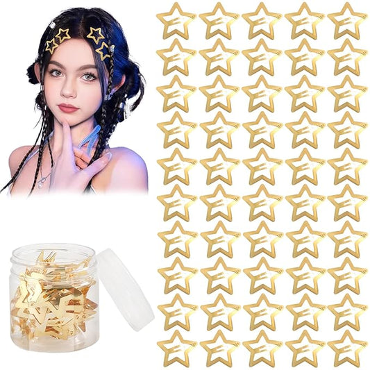 Gold Star Hair Clips - 50Pcs Metal Snap Barrettes for Girls and Women, Non-Slip Hair Accessories