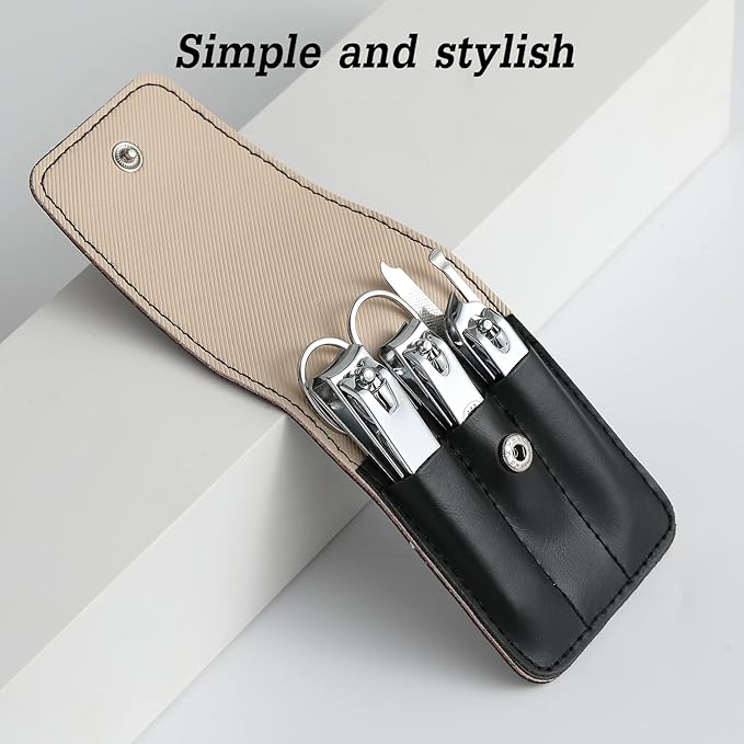 Nail Clipper Set, 6 Pcs Toenail Clippers, Stainless Steel Fingernail Clipper, and PU Leather Manicure Set, Gift Ideas (Black)