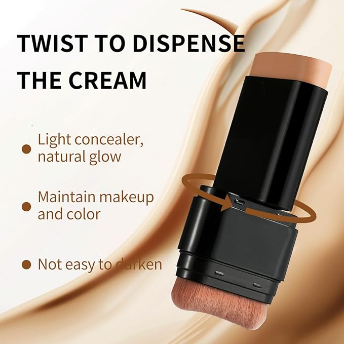 Foundation Stick, 2 in 1 Dual-Ended Long-Lasting Concealer Korean Foundation Contour Stick, Waterproof Contouring foundation with Brush, Full Coverage Matte Finish for Face Makeup(01#IVORY)