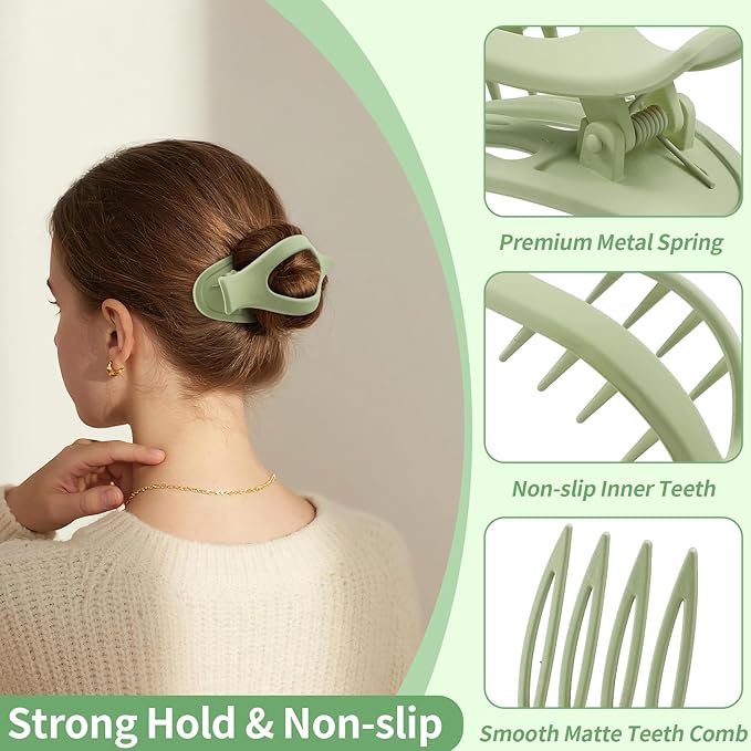 9 Pack Flat Hair Clips for Women, Matte Claw Clips for Thick & Thin Hair (Green)