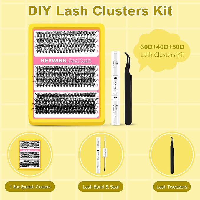 Lash Clusters Kit Eyelash Extension 30D 40D 50D Individual Lashes 12-18mm Mixed Eyelash Clusters Natural Lash Extensions with Lash Bond and Seal DIY Eyelashes Cluster(30D+40D+50D 12-18MM Kit)