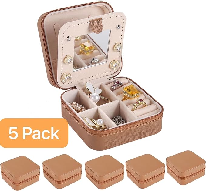 KElofoN Travel jewelry case Travel jewelry box Travel Jewelry Organizer Small Jewelry Organizer Box for Girls Women with Mirror (5-coffee)