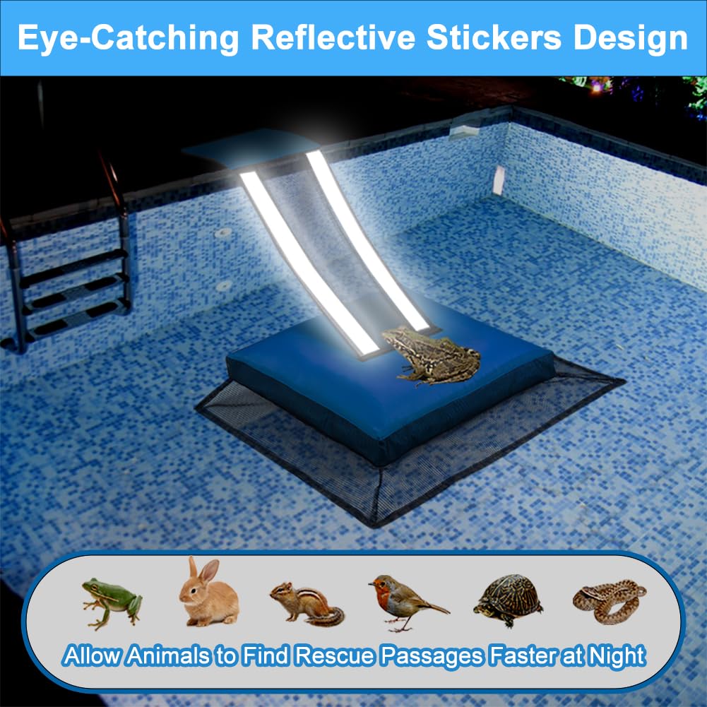 HKZ Pool Critter Animal Escape Ramp - 2Pack Critter Frog Saver Log for Swimming Pool with Reflective Strips, Wildlife Frog Pool Saver Floating Escape Device for Small Critters Squirrel Lizards (Blue)