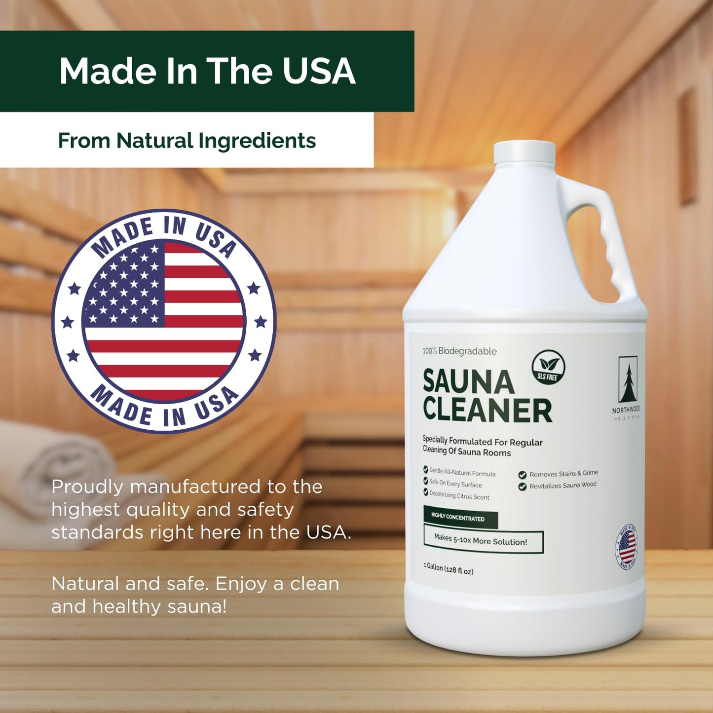 Northwood Sauna - Sauna Cleaner - Natural Wood Cleaner & Deodorizer - Makes 10x More Solution - 1 Gallon (128 Fl Oz)