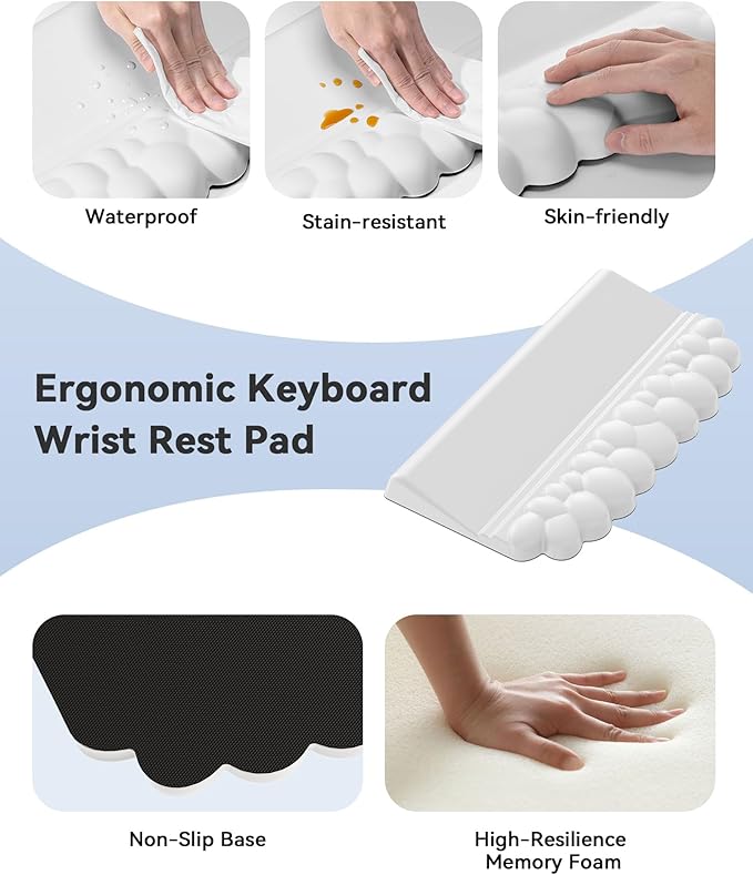 Laborio Cloud Wrist Rest for Keyboard and Mouse for Desktop, PU Leather Cloud Computer Keyboard Stand with Mouse Pad, Key Board Wrist Support Riser, Angle Adjustable Arm Rest(White)