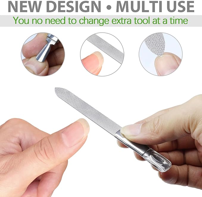 Toe Nail Files for Thick Nails, Professional Metal Nail File for Men Women Fingernail and Thick Toenails, Double-Ended and Double-Sided Stainless Steel, 2pcs Set