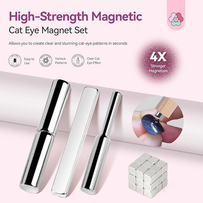 SAVILAND Cat Eye Nail Magnet Set: 6 PCS Cat Eye Magnet for Nails Strong Suction Cat Eye Magnet Tools Multi-Function Nail Magnets for Nail Art Gel Nail Polish Diverse Cat Eye Effect Nail Salon