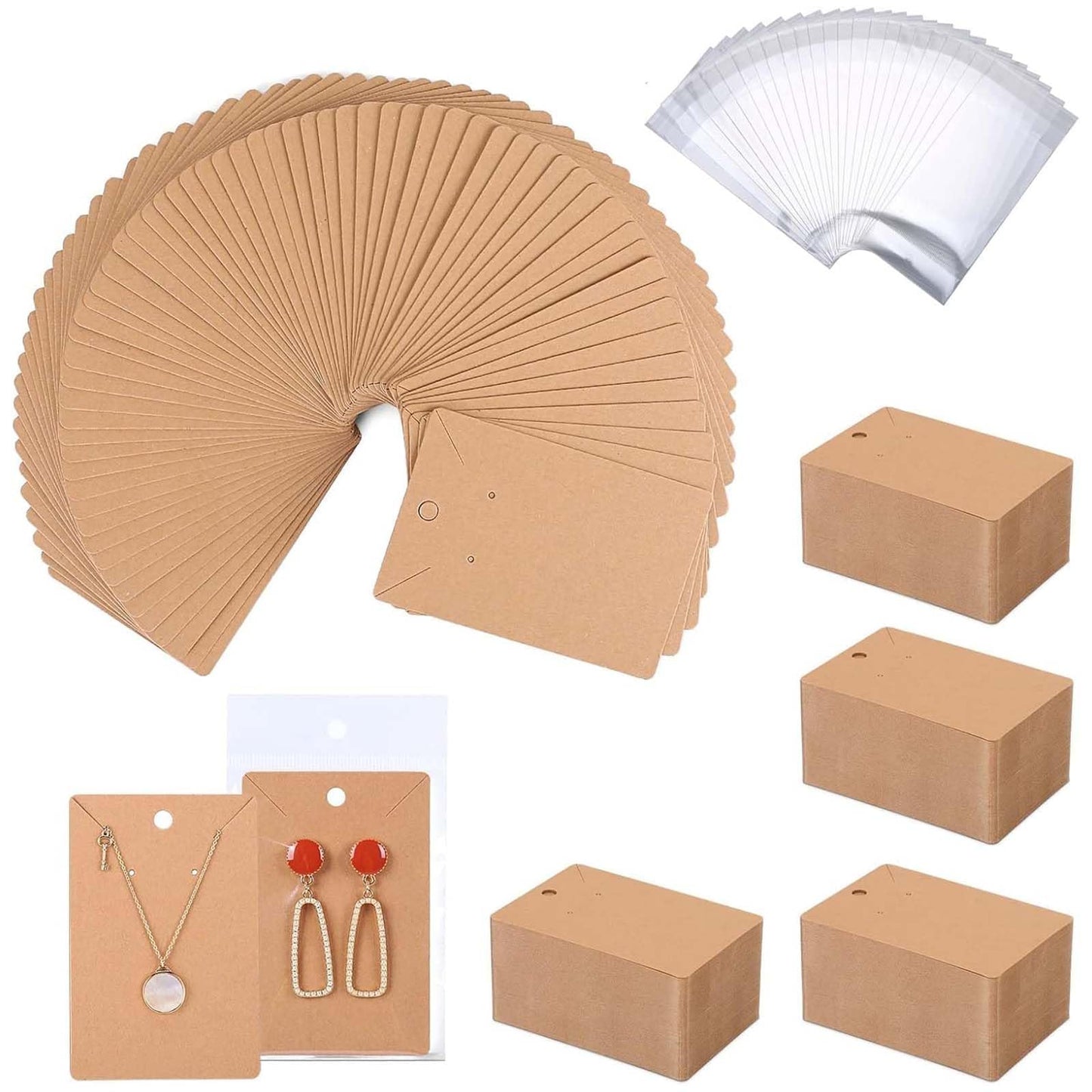 ovsor Works Great 500 Pcs Earring Display Cards - Well-made Earring Cards with Good Paper Quality, Plus Clear 500 Pcs Packaging Bags That Don't Tear Easily, for Earrings Necklace Jewelry Packaging