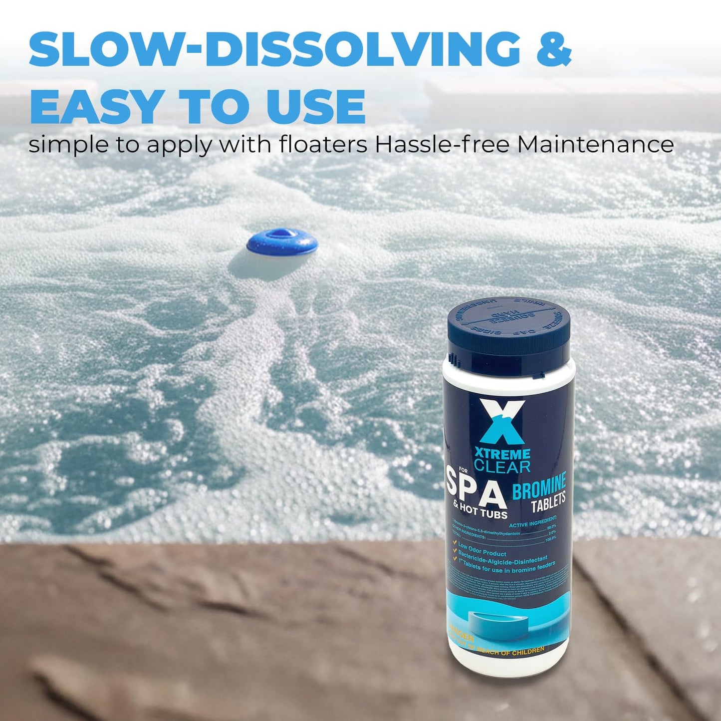 Xtremeclear Bromine Tablets for Spa & Hot Tub 3Lbs (1.5lbs Each Bottle), 1-Inch Tablets, Low-Odor Sanitization, Restores Water Clarity, Slow-Dissolving, Long-Lasting Sanitizer for Clean Water