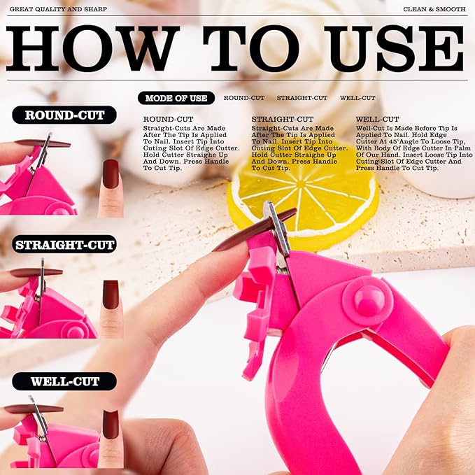 Hot Pink Acrylic Nail Clipper, Dial Clippers with Sizer, Adjustable Nail Tip Cutter with Length Measurement, Stainless Steel Acrylic Nail Tips Trimmer for Fake Nail Art Manicure Home DIY by GA&EN
