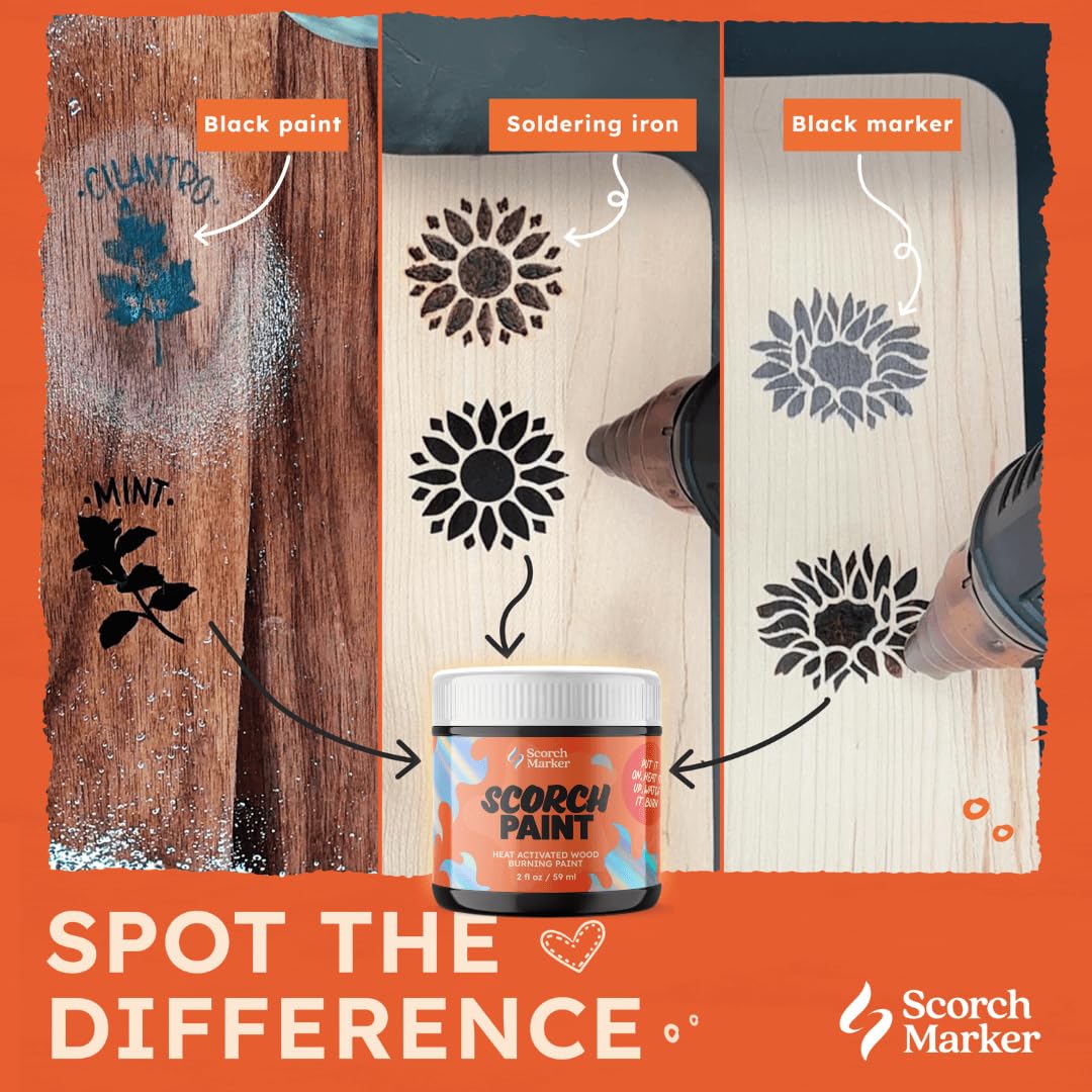 Scorch Marker SCORCH PAINT – Wood Burning Paint for Crafts, Stencils, DIY Projects & Pyrography | Water-Based, Safe, Easy to Use | 2 oz Jar