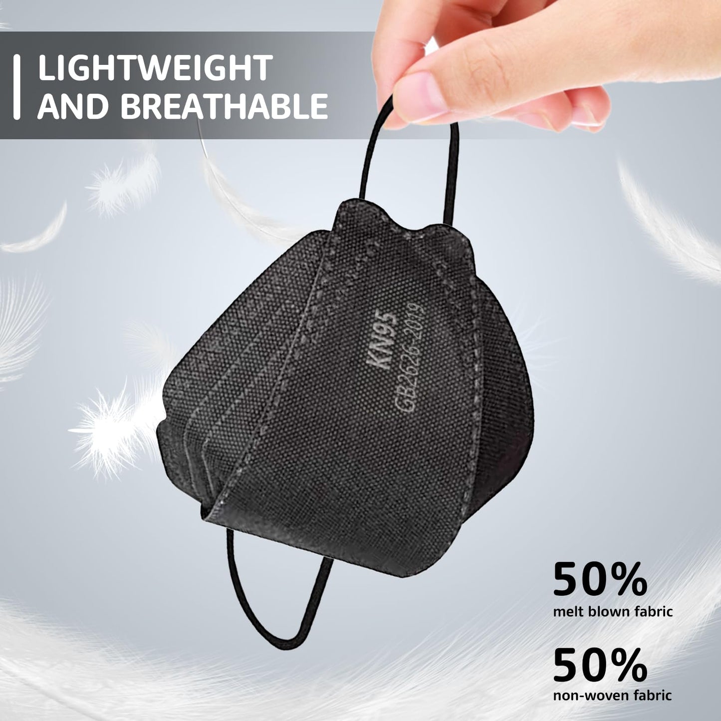 HIWUP KN95 Face Masks 100 Pack, Breathable Comfortable and Disposable KN95 Mask, Black