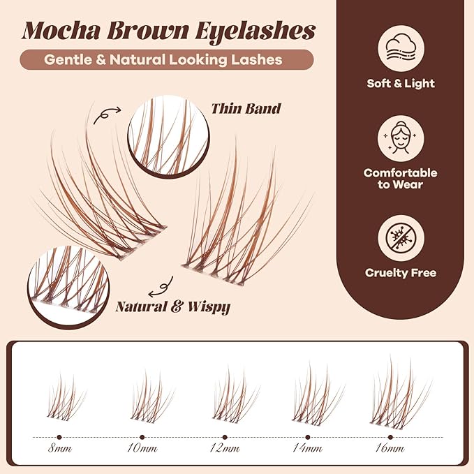 B&Q Brown Lash Clusters Blonde Velure Eyelash Cluster for Light Hair, MochaLash Cluster Eyelash Extensions Soft Browns False Eyelashes Comfortable Velure Eyelash Clusters（Velure 06）