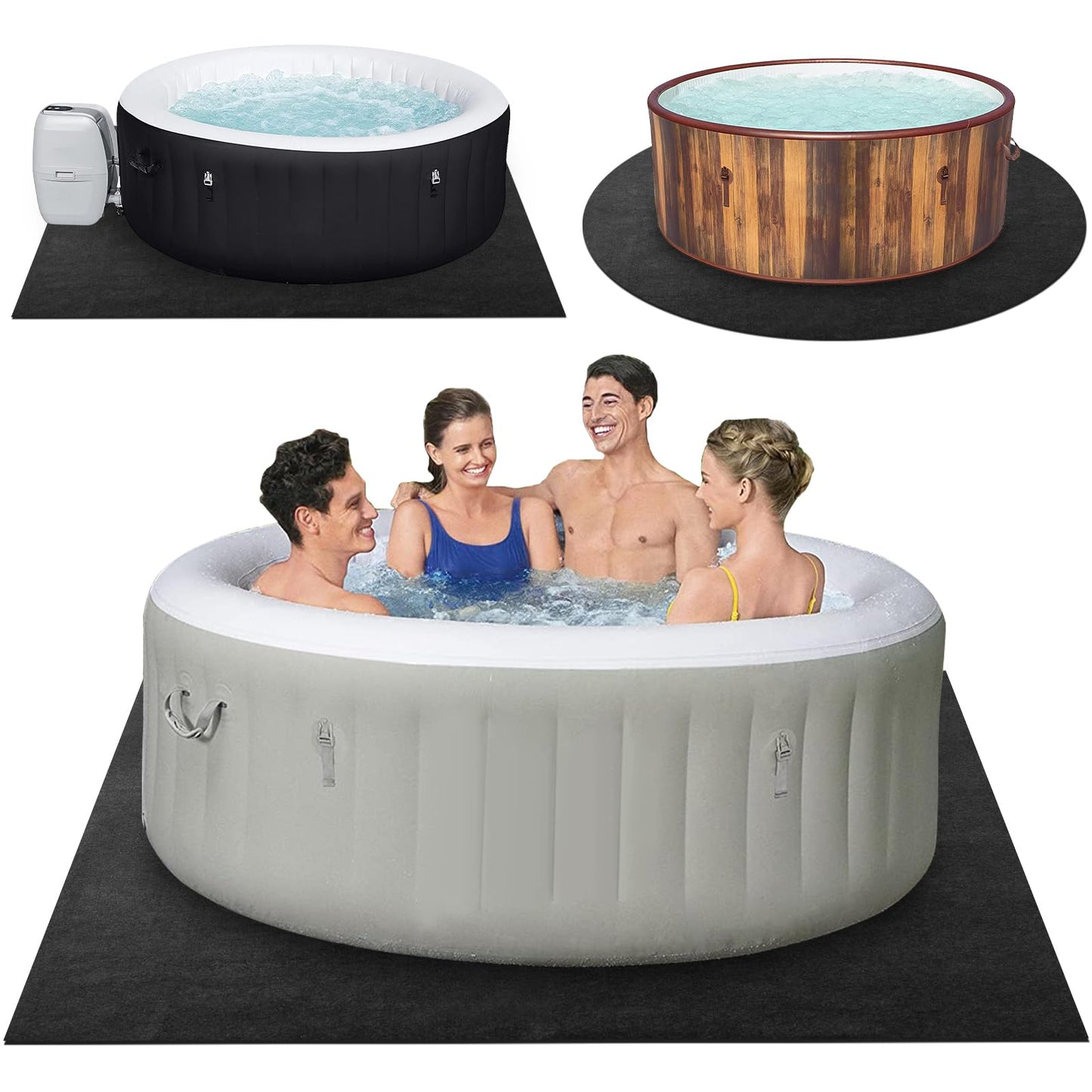 TIXANF 80 * 80 Inch Hot Tub Mat, Inflatable Hot Tub Pad Outdoor Indoor, Water-Absorbent Anti-Slip Portable Spa Pool Accessories for Protect the Hot Tub Pool from Wear