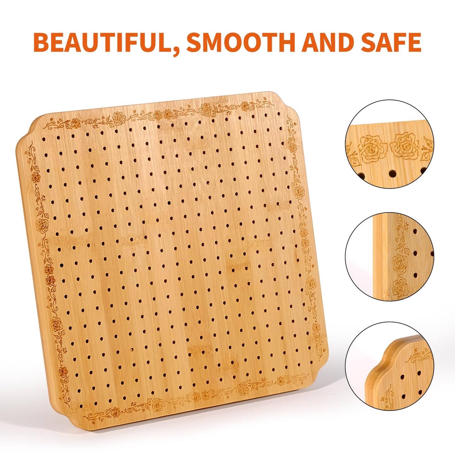 CraftyManor 10 in Blocking Boards for Crochet Projects with Rose Pattern, Crochet Blocking Board with Pegs, Granny Square Blocking Board with 20 Stainless Steel Pegs, Bamboo