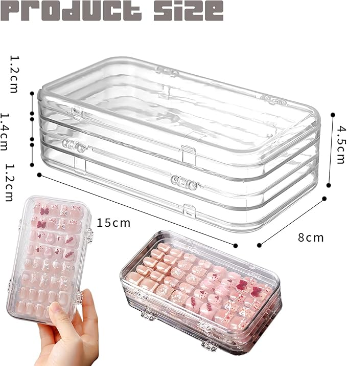 Tri-Fold Press On Nail Organizer Case - 4-Page Portable Storage Box for Fake Nails, Clear PET Plastic Travel Holder (6ÃÂ3.2ÃÂ1.8 inch)