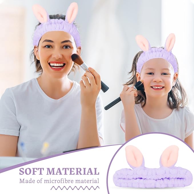 Jowmoy Cute Rabbit Ears Headband Frog Eye Elastic to Wash Face for Women Makeup Shower Spa.