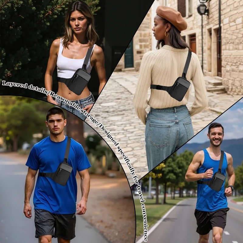 Men's and Women's Mini Sling Bag - Double Pocket Waterproof Crossbody Bag, Suitable for Hiking and Sports Running Backpacks